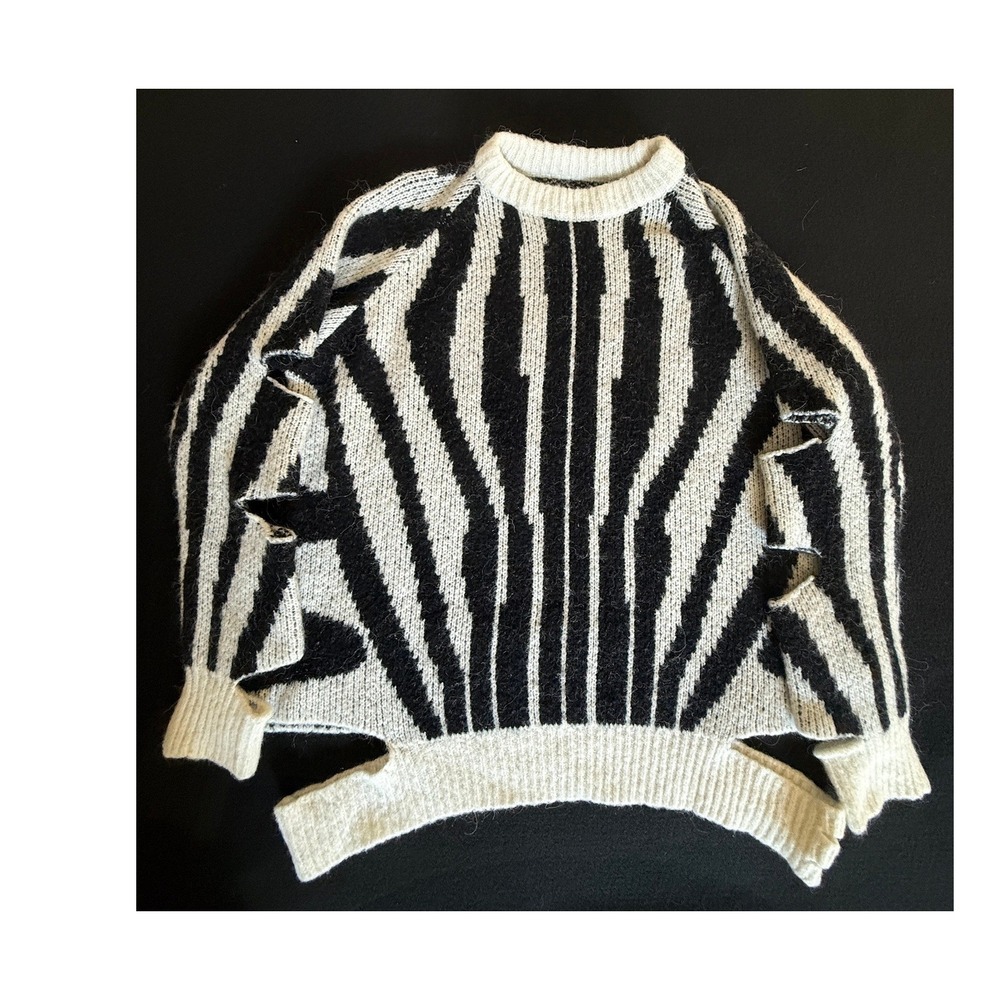 Unbranded Zebra Knit Sweater UNISEX‎ Med Black White Excellent Deconstructed